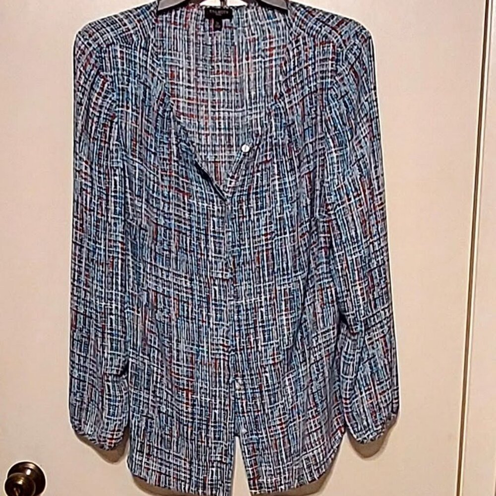 Talbots Womans Long Sleeve Blouse/ Tunic. Red, Turquoise White L Office Business